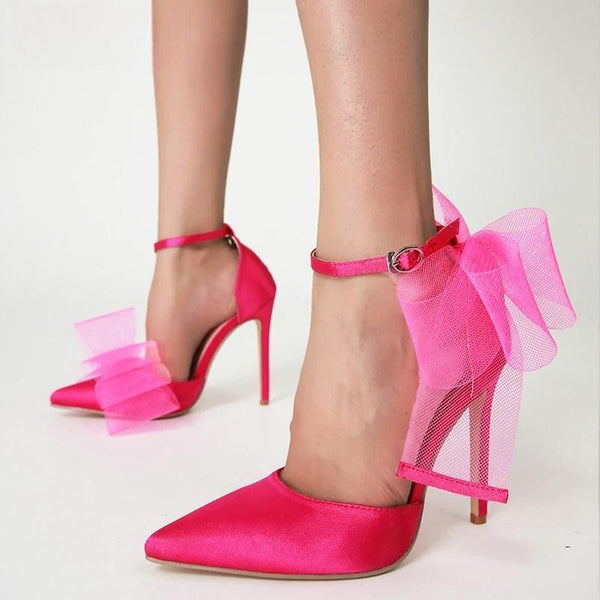 Fashion Silk Bowknot Satin Women Pumps Summer Pointed Toe High heels