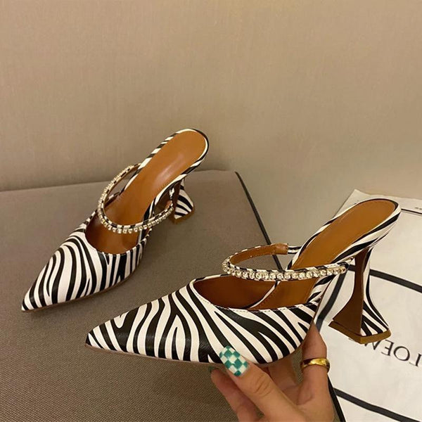 New Zebra Women Pumps Fashion Crystal Slingback High Heels