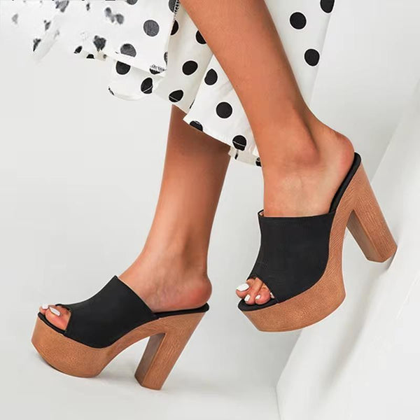 Roma Style Platform Slippers Women Casual Peep Toe Wooden Thick High Heels Ladies Shoes