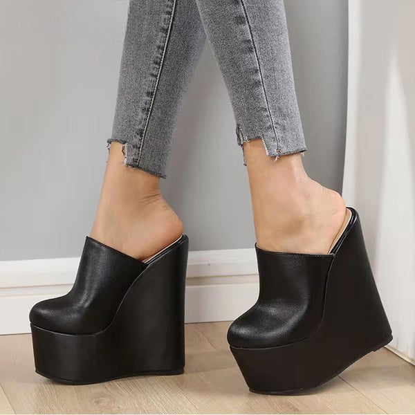 New Arrival Platform Wedge Round Head Pumps Slippers Summer Women
