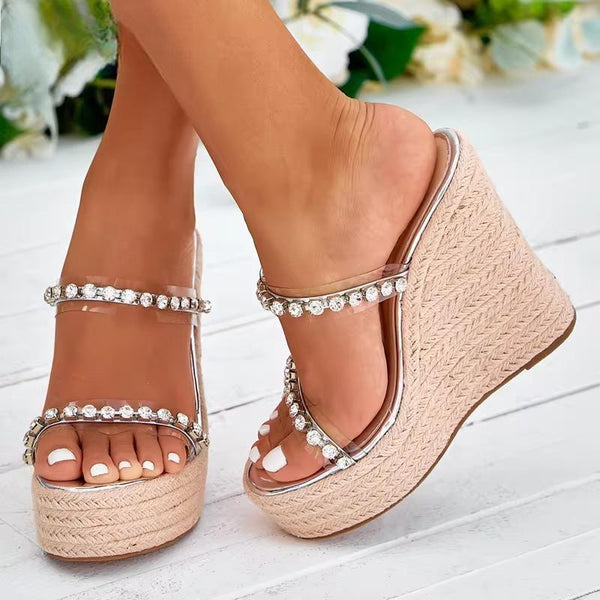 Nuevas zapatillas de cuña con plataforma CRYSTAL, zapatos de verano con punta abierta para mujer