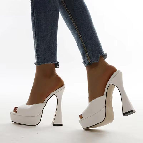 Zapatillas de plataforma de verano con punta abierta para mujer, zapatos tipo chanclas, tacones cuadrados a la moda.