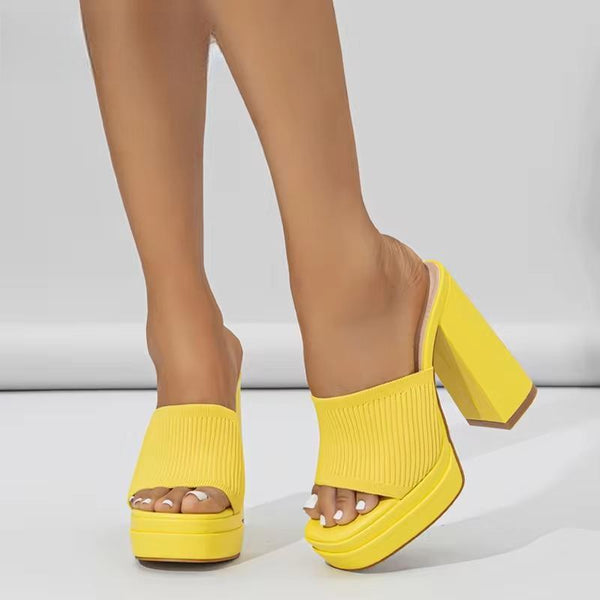 Zapatillas de plataforma de punto estilo Roma con tacón alto y grueso para mujer