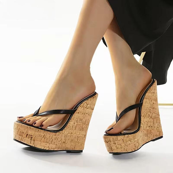 Zapatillas de plataforma con cuña y tacón alto de diseñador para mujer, zapatos de verano con puntera abierta