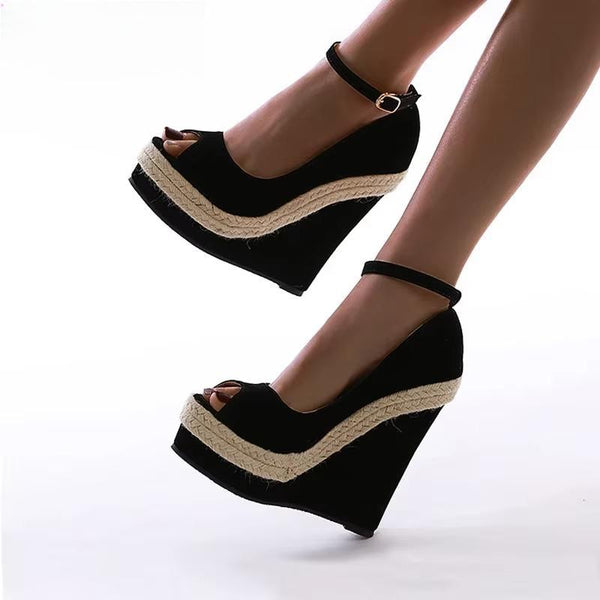 Summer Street Style Peep Toe Solid Platform Wedges Sandals High Heels Women