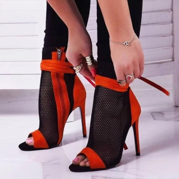 Sexy Peep Toe Stiletto High Heels Women's Sandals Party Zipper ANKLE Boots