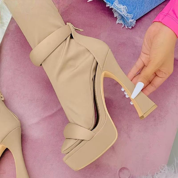 Summer Peep Toe Women Sandals Platform Heels Chunky Sexy Ankle-Wrap Ladies ZIP Sandals