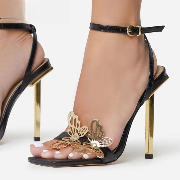 Fashion Summer Butterfly-knot High Heels Sexy Square Head Nightclub Stripper Shoes