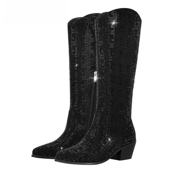 Botas negras hasta la rodilla, botas vaqueras occidentales