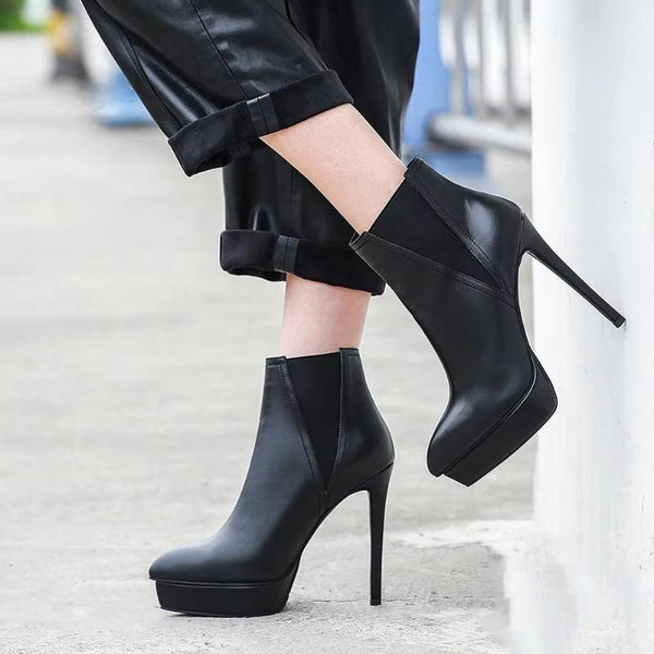 Botines de piel auténtica con punta puntiaguda para mujer