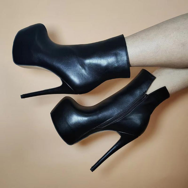 Botas de plataforma para mujer, botines de piel sintética con tacón alto y cremallera, estilo stiletto