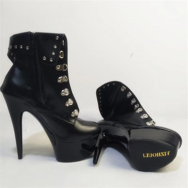 15cm  6 inch high heel women motorcycle boots fashion clubbing high heels