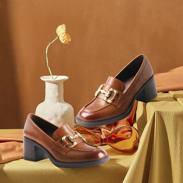 New Product Retro High Heel British Style Women's Versatile Thick Heel Leather Shoes