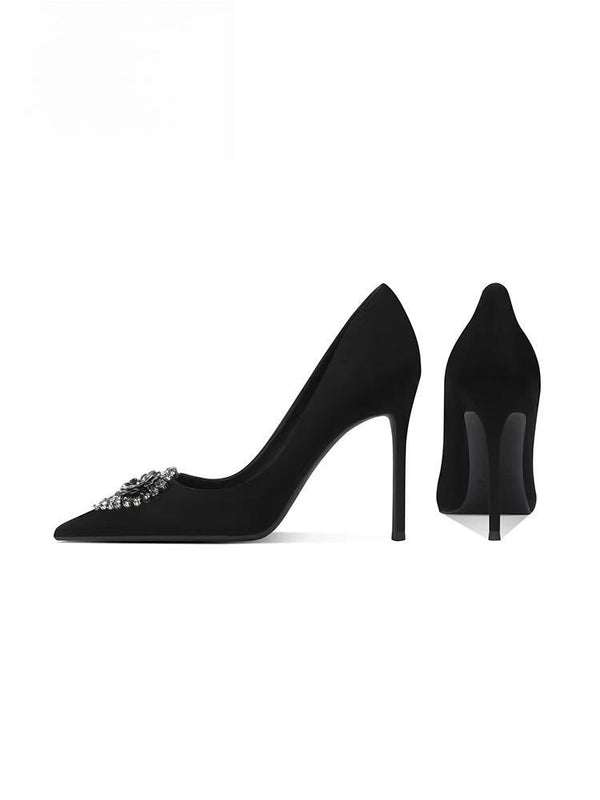 New black suede high heels for women