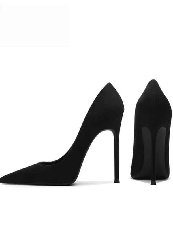Black suede high heels women's slim heels
