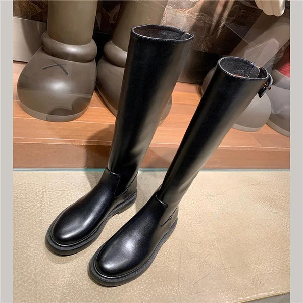 Knee High Boots Black  Autumn Winter Warm Women  Motorcycle Modern Boots