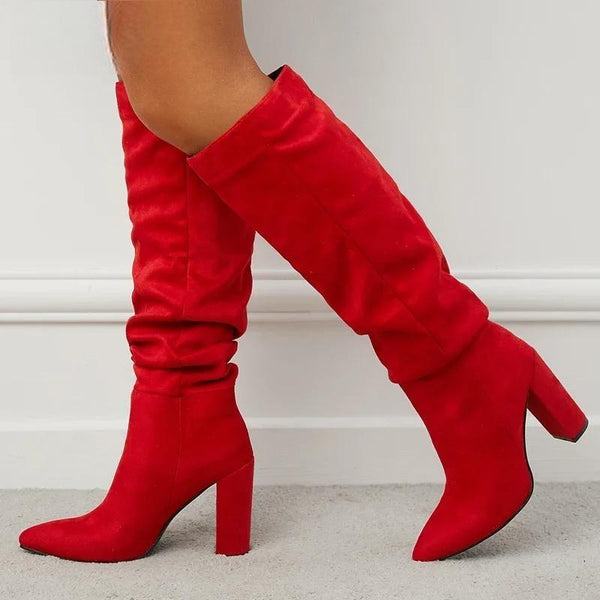 Fashion Women High Heel Boots Designer Chunky Heel Shoes Long Boots