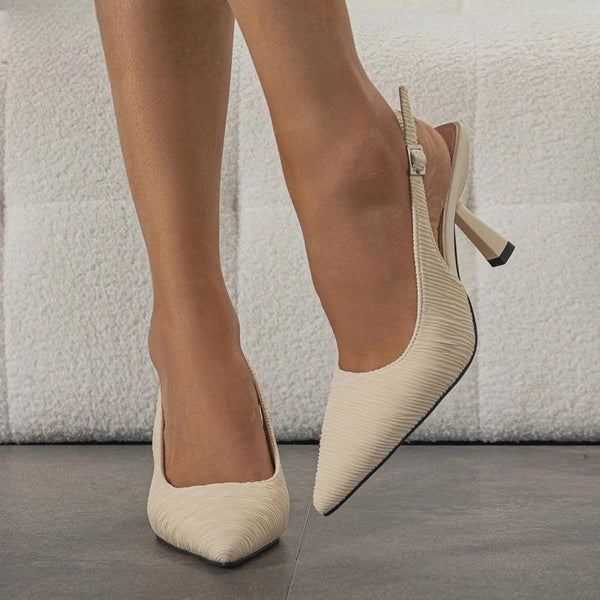 Pumps Pleated Buckle Strap Women Fashion Shallow Pointed Toe Banquet Prom Designer High Heels