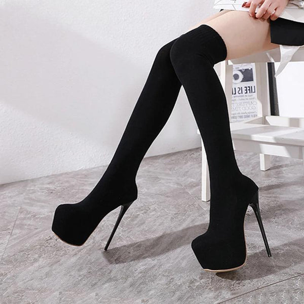 Botas de invierno para mujer con plataforma de 17 cm y tacón alto hasta la rodilla