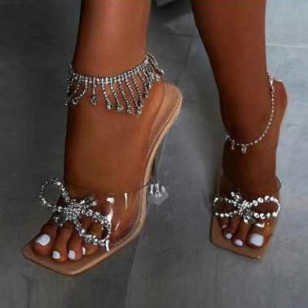 Women Slippers Transparent High Heels Sexy Square toe shoes