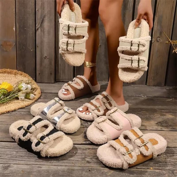 Pantuflas de un solo botón con suela gruesa para mujer