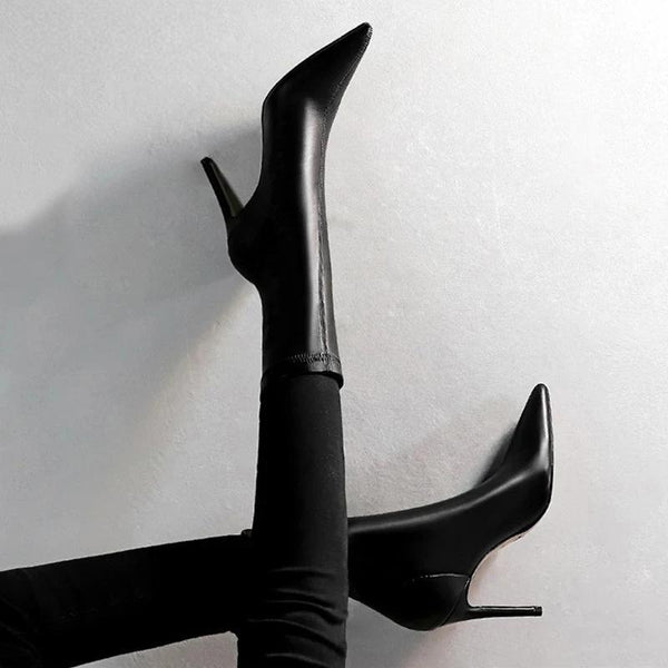 Fashion Winter High Quality Soft PU Leather Socks Women Ankle Boots