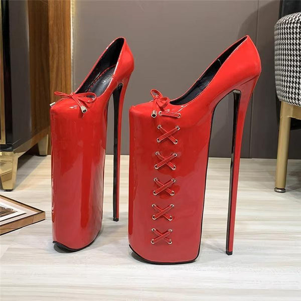 Stiletto Bowtie shoes woman Fetish 30cm Ultra high thin heels 20cm