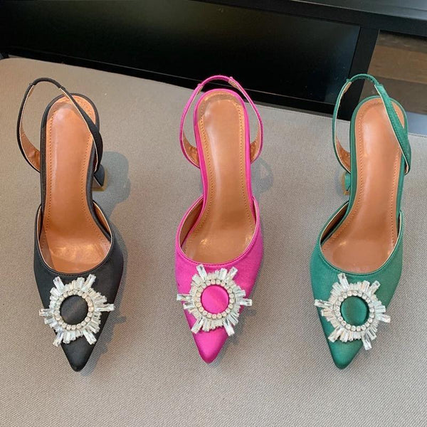 Silk Crystal Pumps Women Strange Style High Heels Summer Bride Comfortable Heeled