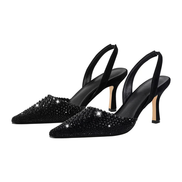 Women Pointed Toe Red Summer Sandals Ankle Strap Buckle Thin High Heels