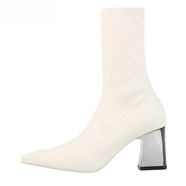 Design Knitting Stretch Women Ankle Boots Stripper Chunky Low Heels