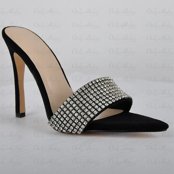 Women Peep Toe Mules Rhinestone Stilettos High Heel