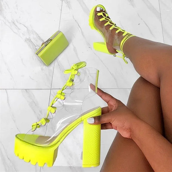 Sexy Transparent PVC Green Platform Boots Women