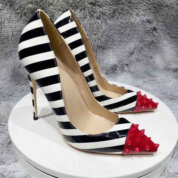 Tacones altos a rayas con tachuelas para mujer