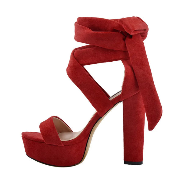 Women's Platform Chunky High Heel Red and Black  Sandals
