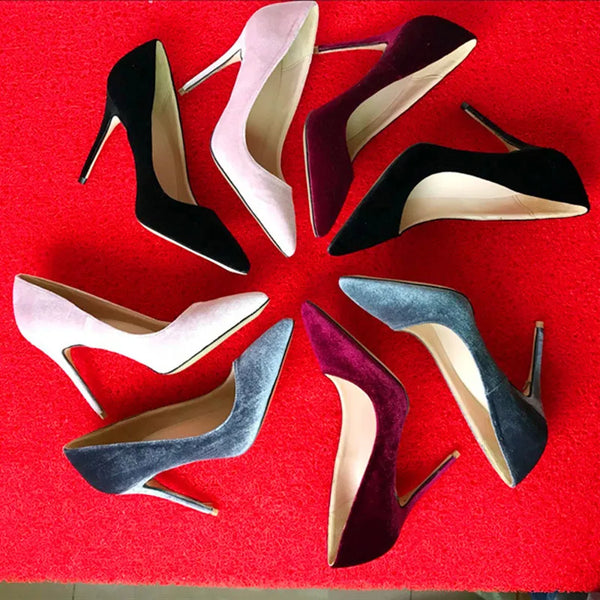 12cm Black velvet high heels