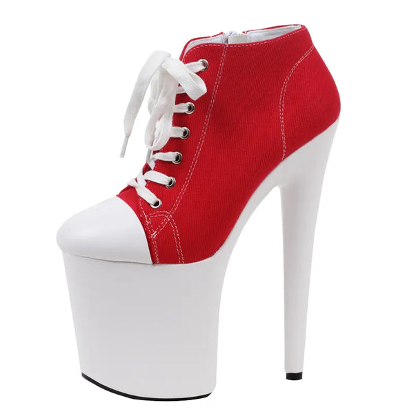 Zapatos de tacón alto de 20 cm con plataforma de lona de PU y colores combinados para mujer.