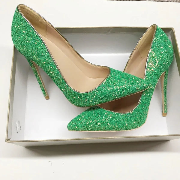 Zapatos de boda de tacón alto con lentejuelas de 12 cm para mujer