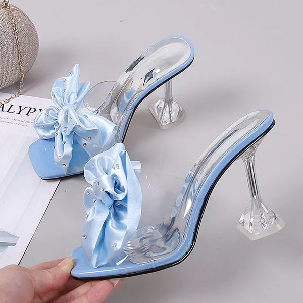 Fashion Crystal Bow High Heels Slippers Shoes Woman