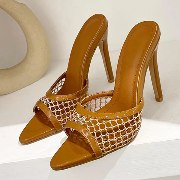 New Sexy Pointed Toe Thin High Heels Pumps Green Mesh Slippers