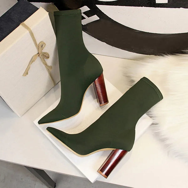 Fall Fashion Women Ankle Boots Square High Heels Pumps