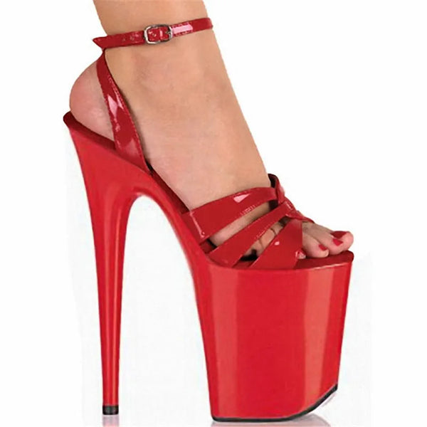Sandalias de tacón de aguja ultra sexys de 20 cm con tacón rojo de novia.