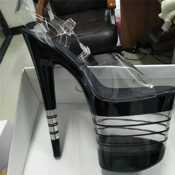 Nuevas sandalias de plataforma a rayas de moda con tacones altos de 8 pulgadas