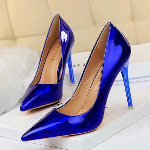 Metal Heel with High-Heeled Shiny Patent Leather Nightclub Was Thin Heels Wedding Shoes