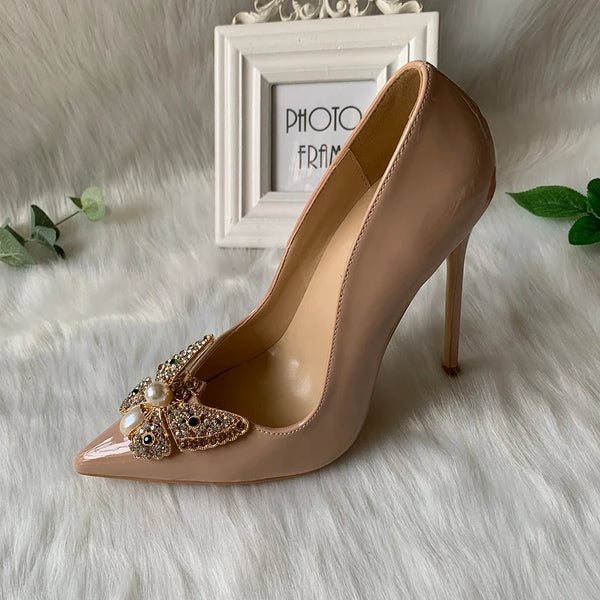 Glitter Bow Women Satin Pointy Toe High Heels Slip On Party Wedding Shoes