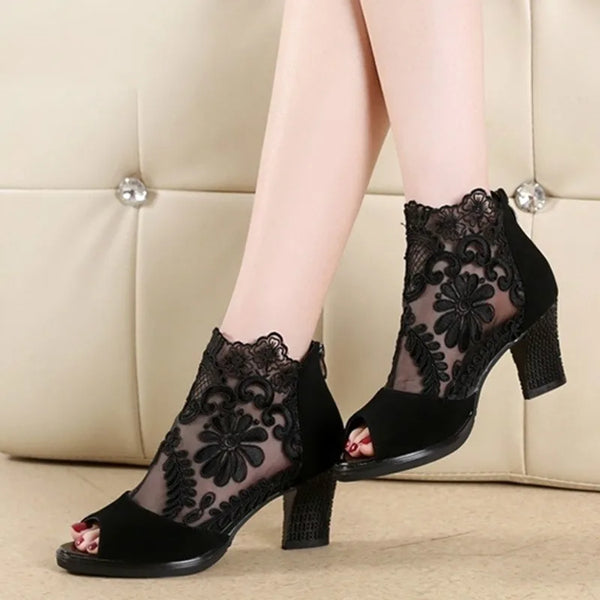 Summer mesh Peep Toe sandals sexy heels