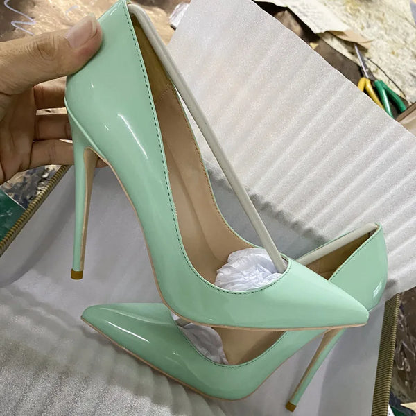 bright narrow toe Stilettos mint green high heel shoes
