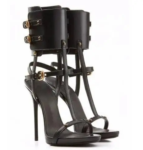 pu bucklet strap hollow out open toe ladies summer sandals stiletto heeled waterproof woman rome sandals
