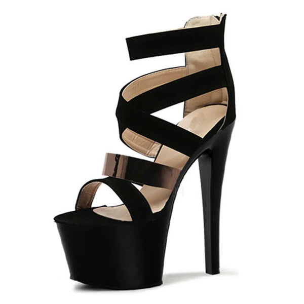Sandalias de tacón de aguja sexy estilo discoteca de 17 cm