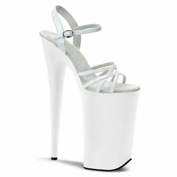 Sandalias sexys de tacón alto de 20 cm de cristal, cruzadas con tacones altos en el empeine.