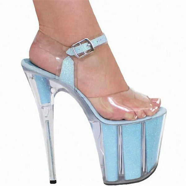 Zapatos de plataforma de tacón alto súper sexys de 20 cm con cristales brillantes y tacón alto de 8 pulgadas